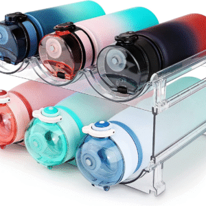 water bottle storage organizer set of 2 stackable racks for cabinet use