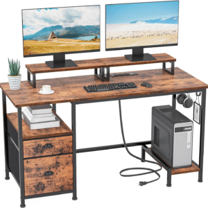 47" computer desk with file cabinet and power outlets, home office desk